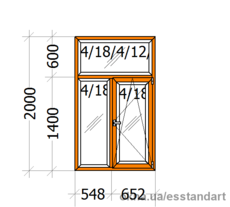 Вікно металопластикове ВікнарOFF. Зол.Дуб зов. шир.- 1200, вис,- 2000